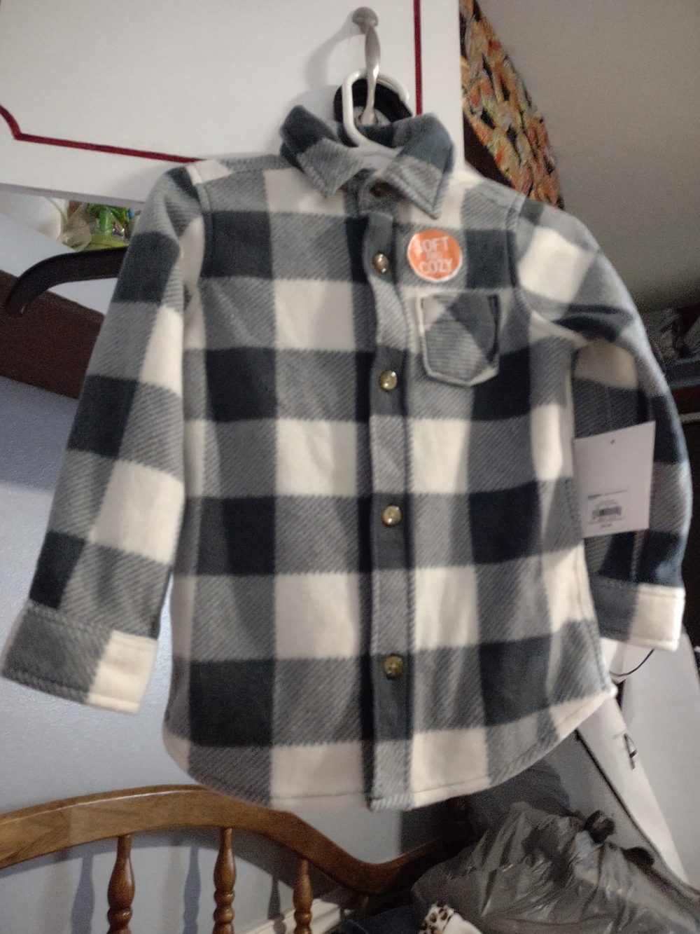Hunter Green & White Plaid Fleece Button-Down Shirt NWT {1392sm}